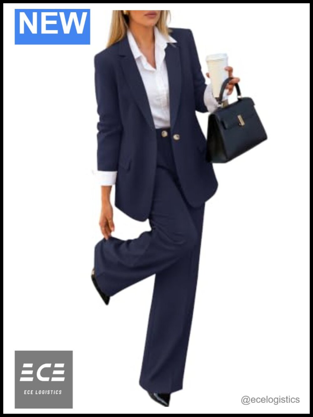 Women's 2 Piece Blazer and Wide Leg Pants Suit Set Business Casual Work Outfit